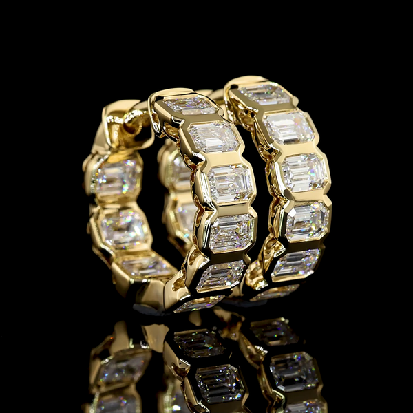 Lab-Grown 1.79 Carat Emerald - Diamond 14K Yellow Gold Huggies Earrings