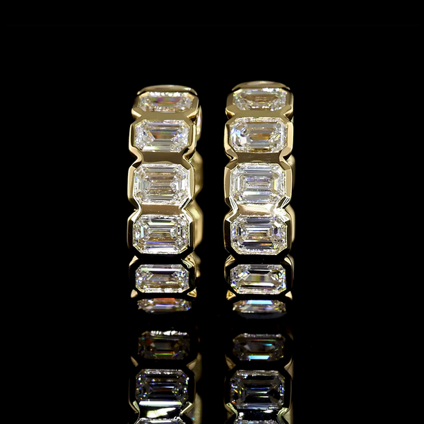 Lab-Grown 1.84 Carat Emerald E-VS Diamond 14K Yellow Gold Huggies Earrings