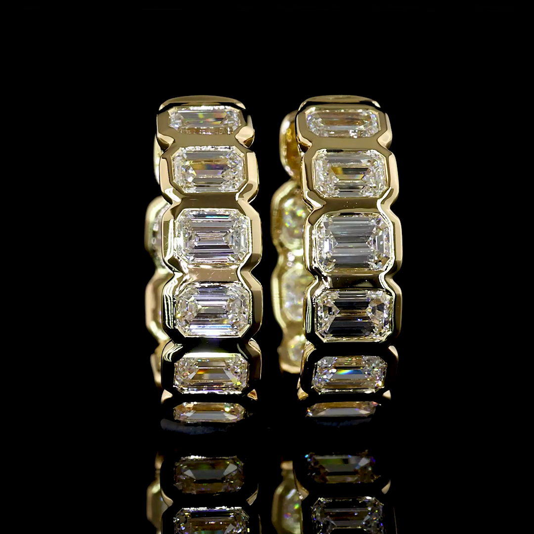 Lab-Grown 1.83 Carat Emerald - Diamond 14K Yellow Gold Huggies Earrings