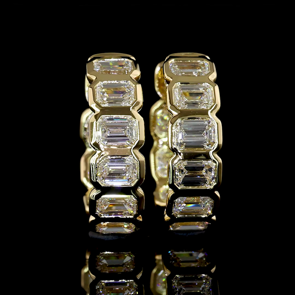 Lab-Grown 1.83 Carat Emerald - Diamond 14K Yellow Gold Huggies Earrings