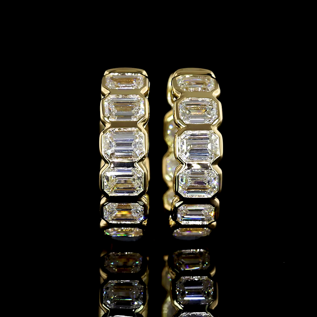 Lab-Grown 1.8 Carat Emerald - Diamond 14K Yellow Gold Huggies Earrings