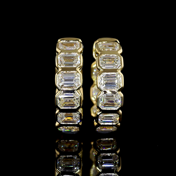 Lab-Grown 1.8 Carat Emerald - Diamond 14K Yellow Gold Huggies Earrings