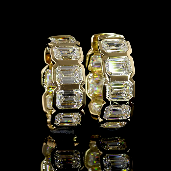 Lab-Grown 3.55 Carat Emerald E-VS Diamond 14K Yellow Gold Huggies Earrings
