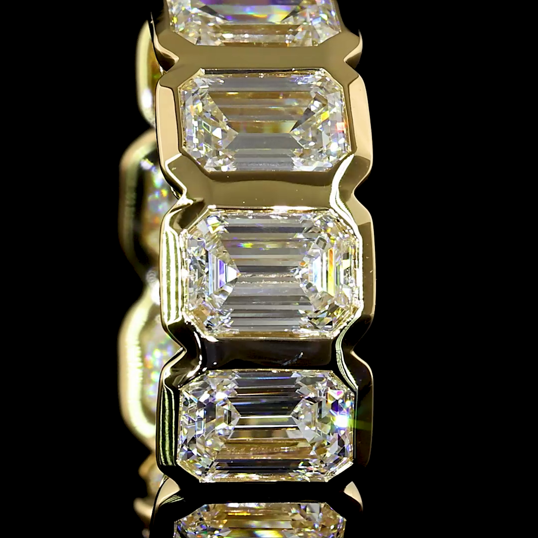 Lab-Grown 3.55 Carat Emerald E-VS Diamond 14K Yellow Gold Huggies Earrings