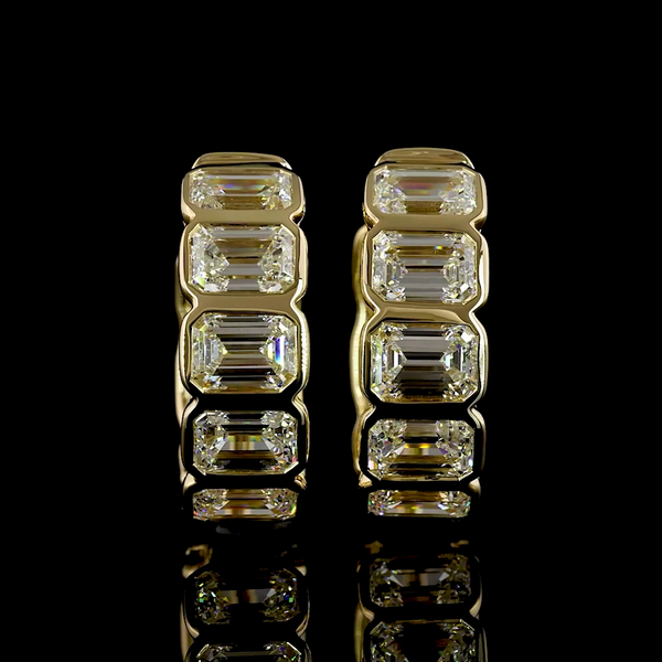 Lab-Grown 3.61 Carat Emerald - Diamond 14K Yellow Gold Huggies Earrings