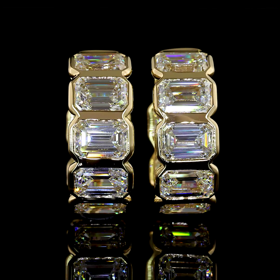 Lab-Grown 4.18 Carat Emerald - Diamond 14K Yellow Gold Huggies Earrings