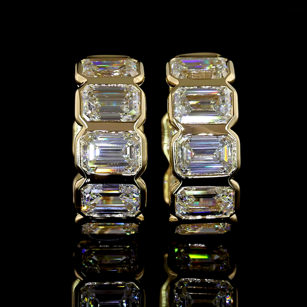 Lab-Grown 4.23 Carat Emerald E-VS2 Diamond 14K Yellow Gold Huggies Earrings