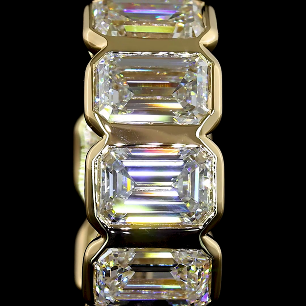 Lab-Grown 4.23 Carat Emerald E-VS2 Diamond 14K Yellow Gold Huggies Earrings