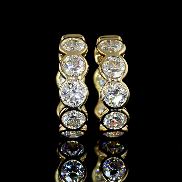 Lab-Grown 1.98 Carat Round E-VS1 Diamond 14K Yellow Gold Huggies Earrings