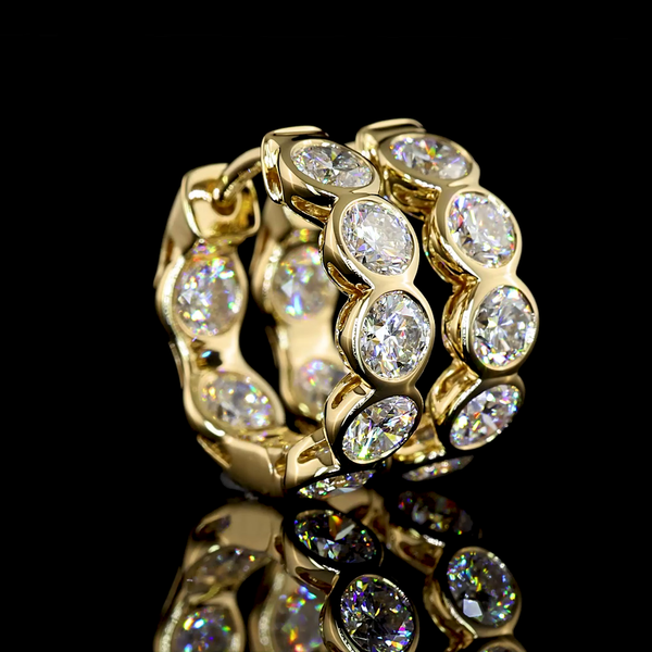 Lab-Grown 1.98 Carat Round E-VS Diamond 14K Yellow Gold Huggies Earrings