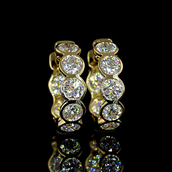 Lab-Grown 1.96 Carat Round E-VS1 Diamond 14K Yellow Gold Huggies Earrings