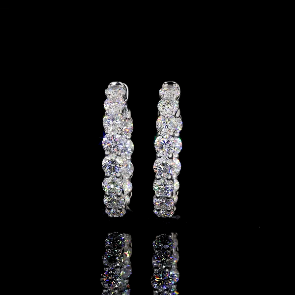 Lab-Grown 5.13 Carat Round F-VS2 Diamond 14K White Gold Hoops Earrings