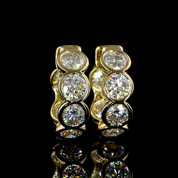 Lab-Grown 3.38 Carat Round E-VS Diamond 14K Yellow Gold Huggies Earrings