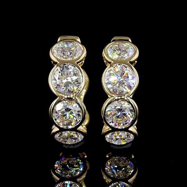 Lab-Grown 3.43 Carat Round E-VS Diamond 14K Yellow Gold Huggies Earrings