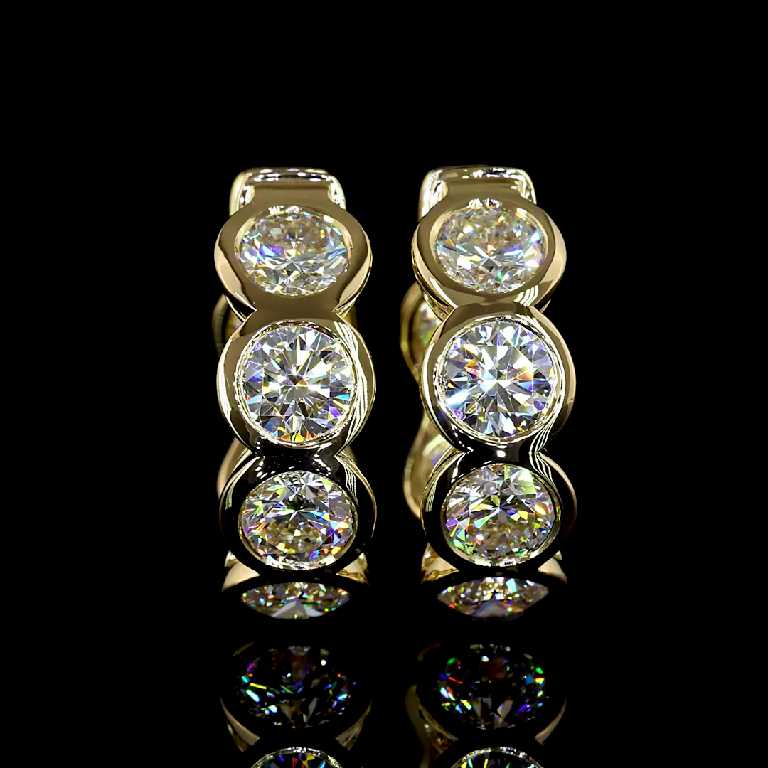 Lab-Grown 3.52 Carat Round E-VS Diamond 14K Yellow Gold Huggies Earrings