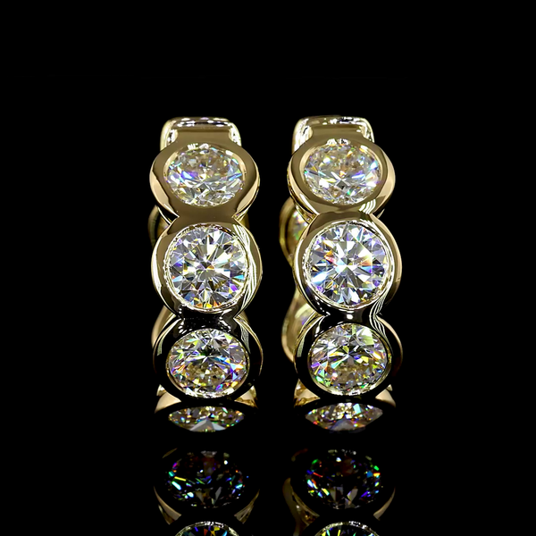 Lab-Grown 3.46 Carat Round E-VS Diamond 14K Yellow Gold Huggies Earrings