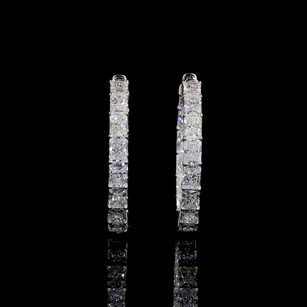 Lab-Grown 9.60 Carat Radiant F-VS2 Diamond 14K White Gold Hoops Earrings