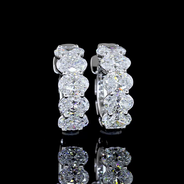 Lab-Grown 2.09 Carat Oval E-VS Diamond 14K White Gold Huggies Earrings