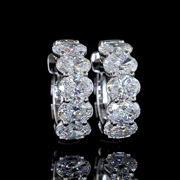 Lab-Grown 2.01 Carat Oval E-VS Diamond 14K White Gold Huggies Earrings