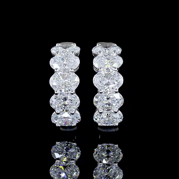 Lab-Grown 2.04 Carat Oval E-VS Diamond 14K White Gold Huggies Earrings