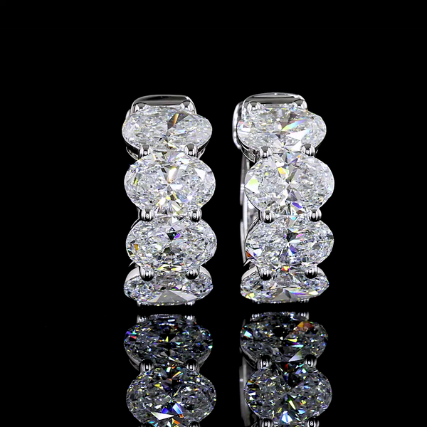 Lab-Grown 3.6 Carat Oval E-VS2 Diamond 14K White Gold Huggies Earrings
