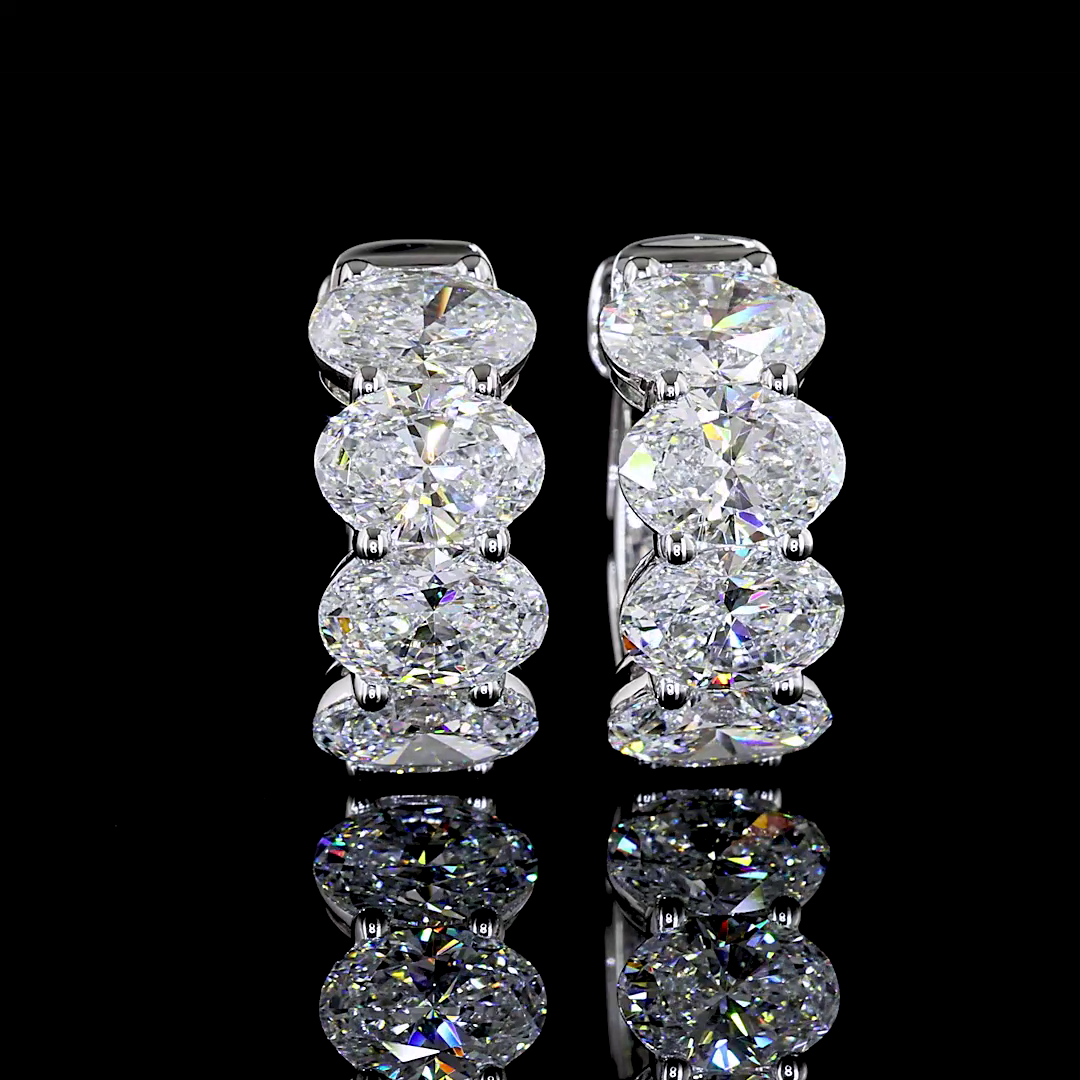 Lab-Grown 3.62 Carat Oval E-VS2 Diamond 14K White Gold Huggies Earrings