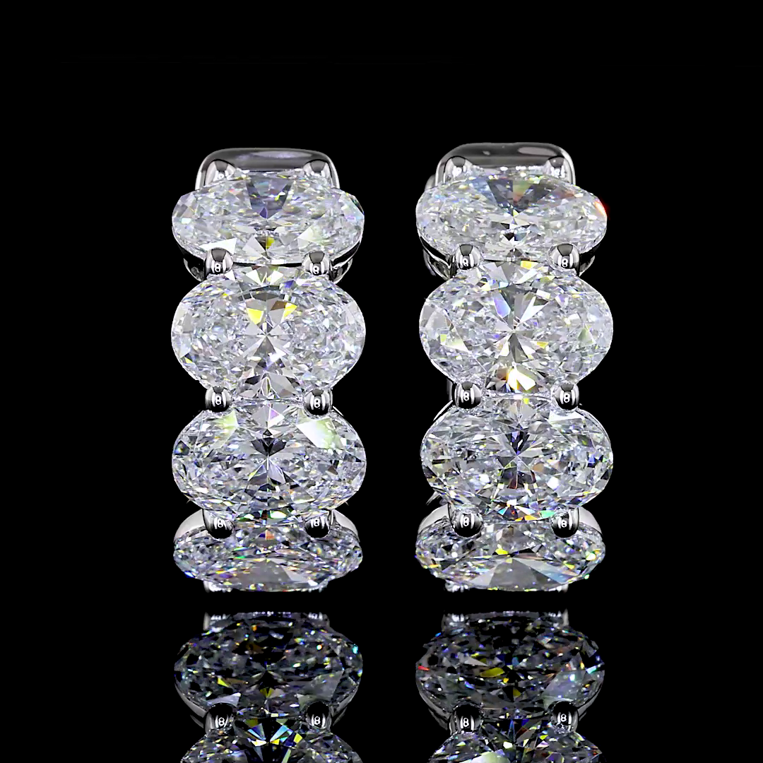 Lab-Grown 3.53 Carat Oval - Diamond 14K White Gold Huggies Earrings