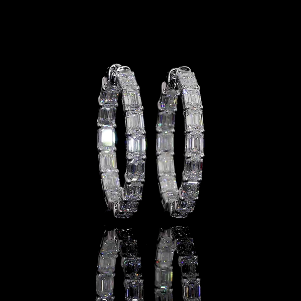 Lab-Grown 5.50 Carat Emerald D-VVS2 Diamond 14K White Gold Hoops Earrings