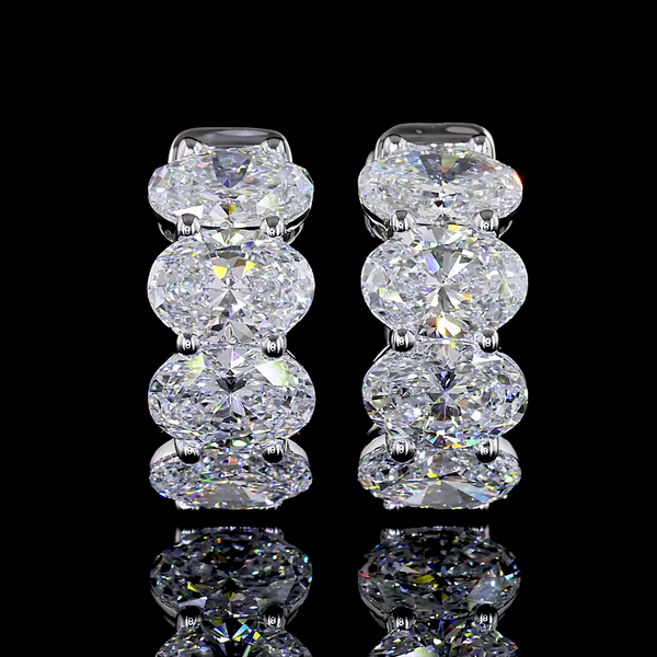 Lab-Grown 3.57 Carat Oval - Diamond 14K White Gold Huggies Earrings