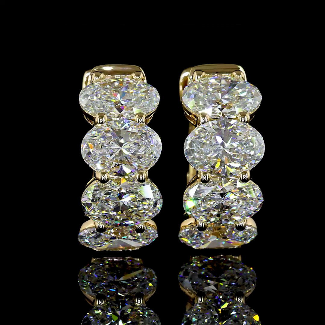 Lab-Grown 3.6 Carat Oval - Diamond 14K Yellow Gold Huggies Earrings