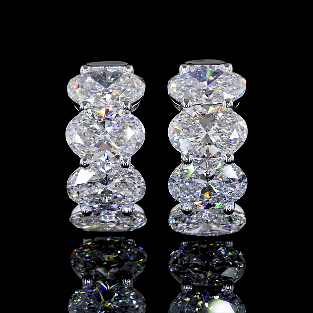 Lab-Grown 5.19 Carat Oval - Diamond 14K White Gold Huggies Earrings