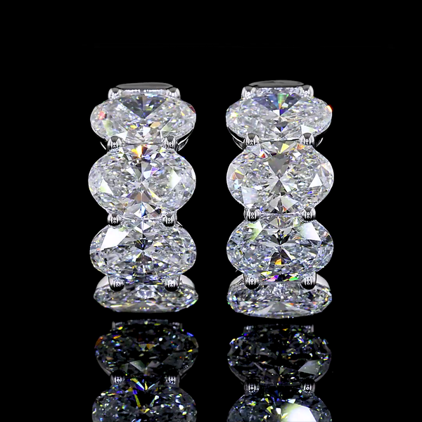 Lab-Grown 5.19 Carat Oval - Diamond 14K White Gold Huggies Earrings