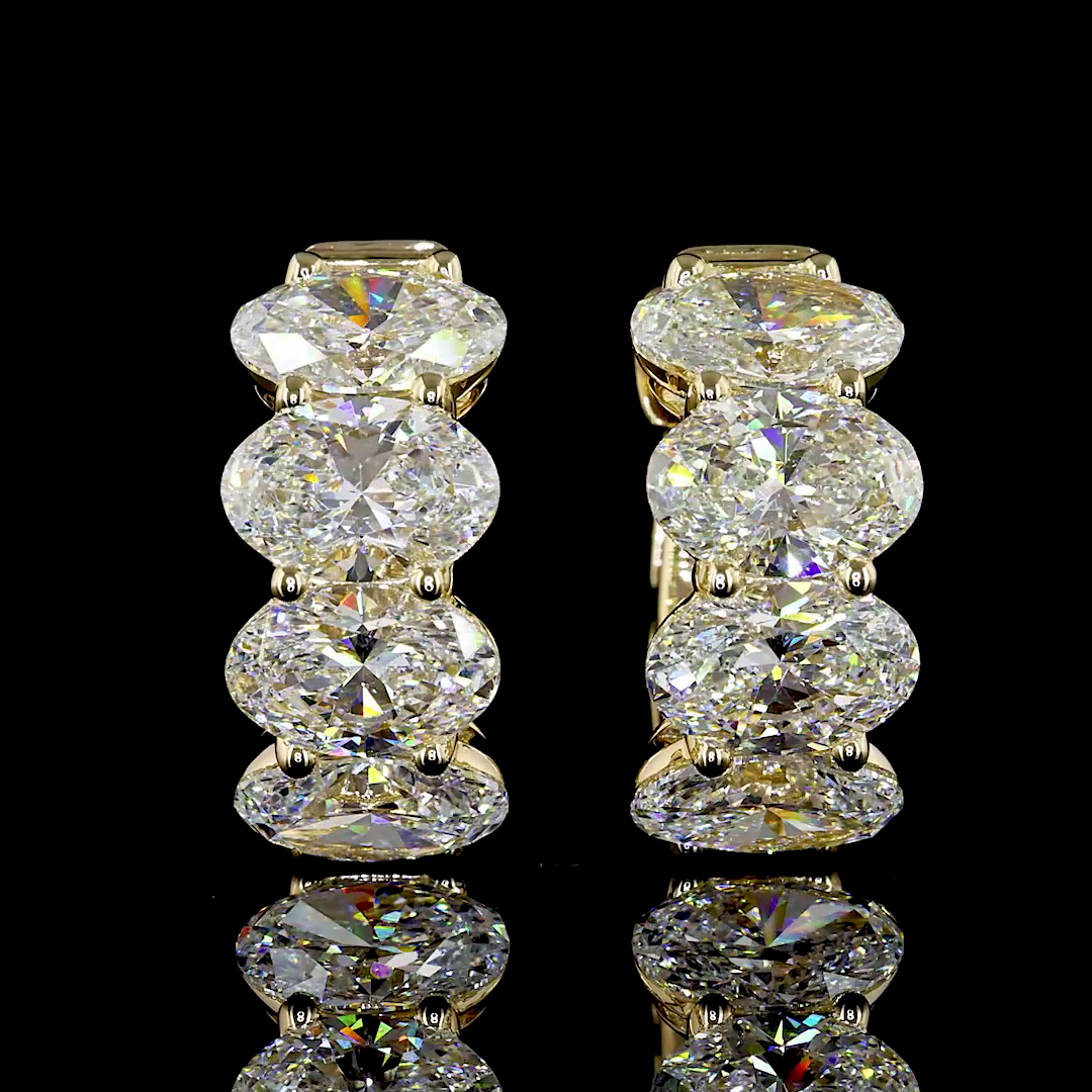 Lab-Grown 5.08 Carat Oval - Diamond 14K Yellow Gold Huggies Earrings