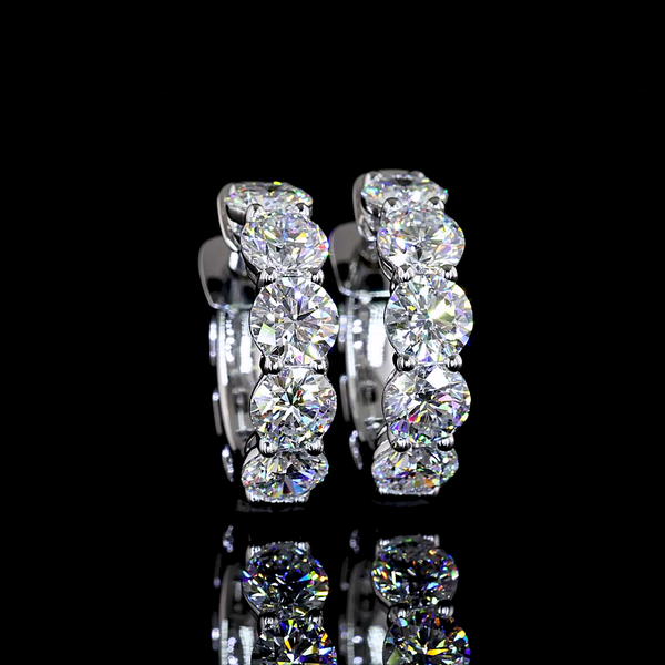 Lab-Grown 1.97 Carat Round E-VS Diamond 14K White Gold Huggies Earrings