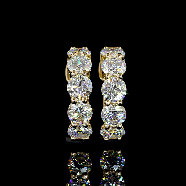 Lab-Grown 2.08 Carat Round E-VS1 Diamond 14K Yellow Gold Huggies Earrings
