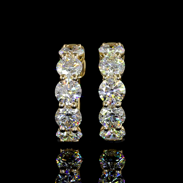 Lab-Grown 1.97 Carat Round E-VS Diamond 14K Yellow Gold Huggies Earrings