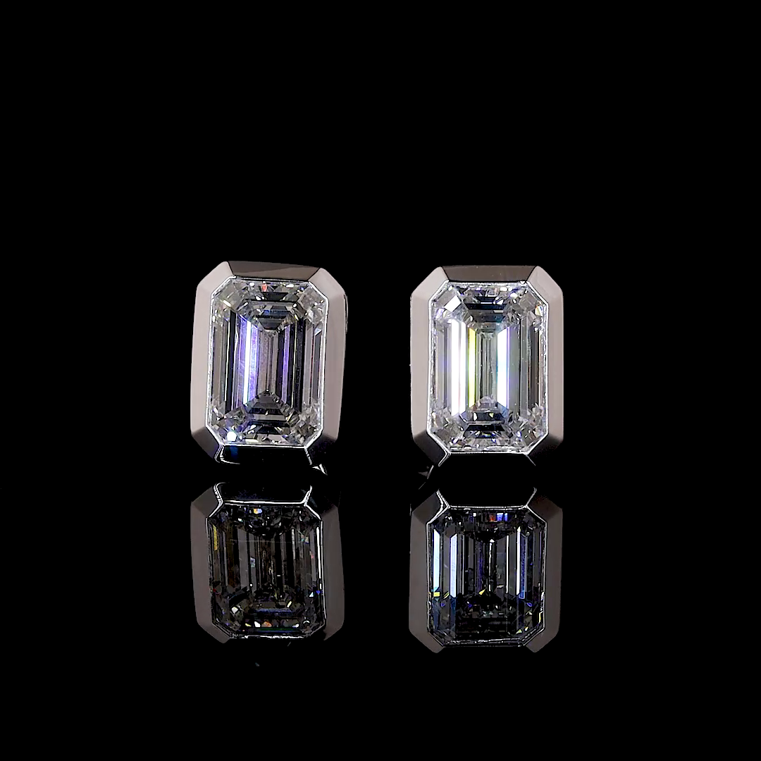 Lab-Grown 3.41 Carat Emerald E-VS1 Diamond 14K White Gold Studs Earrings