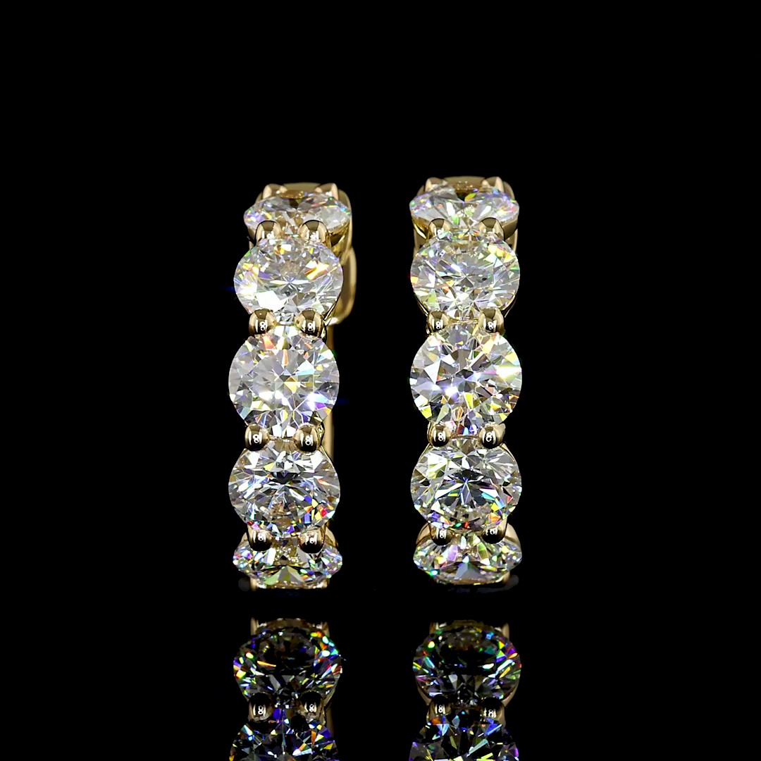 Lab-Grown 2.01 Carat Round E-VS Diamond 14K Yellow Gold Huggies Earrings