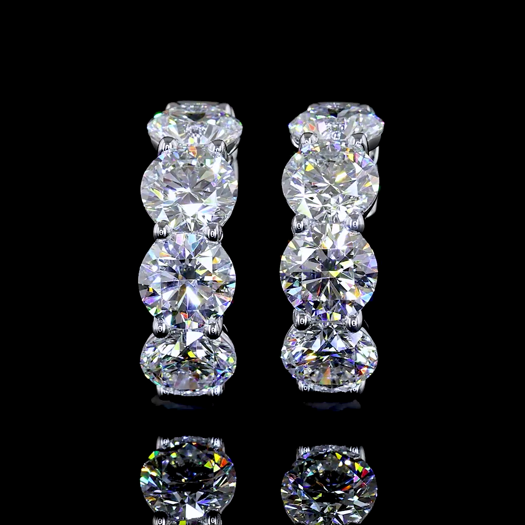 Lab-Grown 3.47 Carat Round E-VS2 Diamond 14K White Gold Huggies Earrings