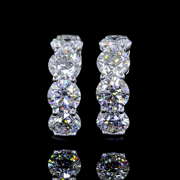 Lab-Grown 3.47 Carat Round E-VS2 Diamond 14K White Gold Huggies Earrings