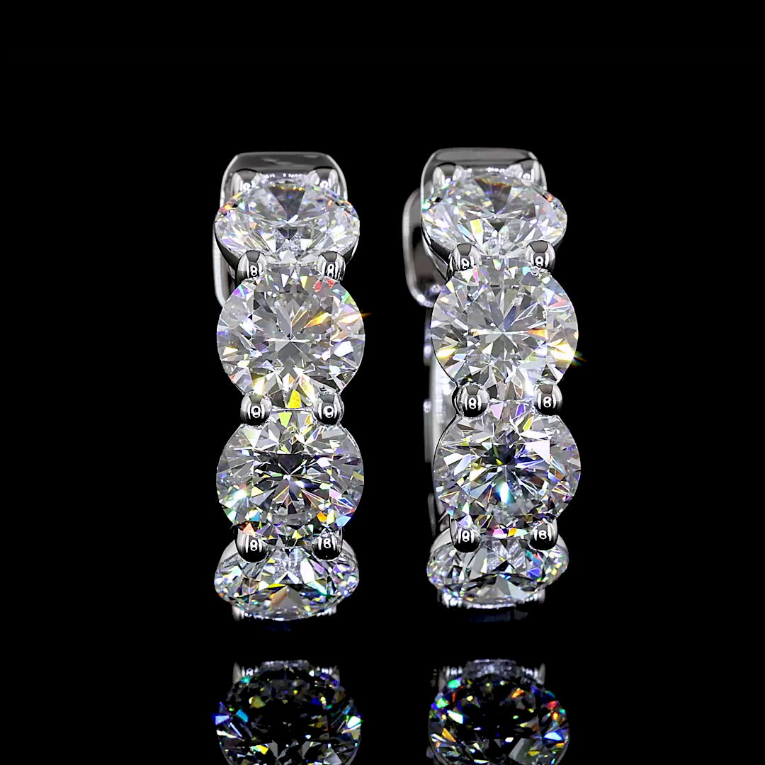 Lab-Grown 3.46 Carat Round E-VS Diamond 14K White Gold Huggies Earrings
