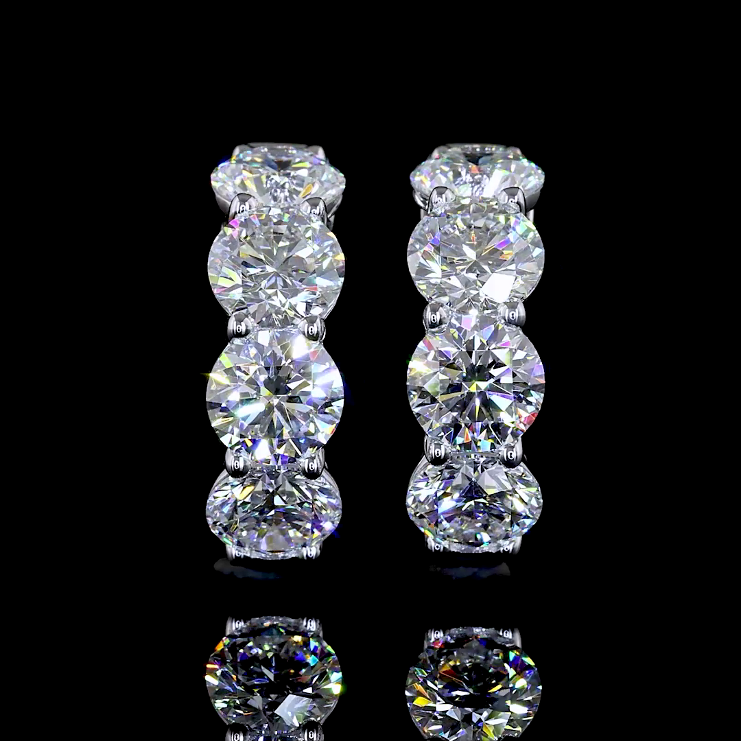 Lab-Grown 3.45 Carat Round E-VS2 Diamond 14K White Gold Huggies Earrings