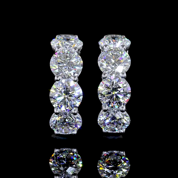 Lab-Grown 3.42 Carat Round E-VS Diamond 14K White Gold Huggies Earrings