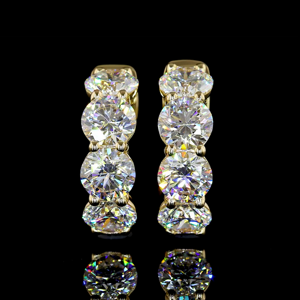 Lab-Grown 3.42 Carat Round E-VS Diamond 14K Yellow Gold Huggies Earrings
