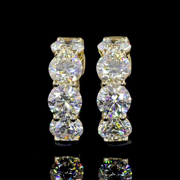 Lab-Grown 3.43 Carat Round E-VS2 Diamond 14K Yellow Gold Huggies Earrings