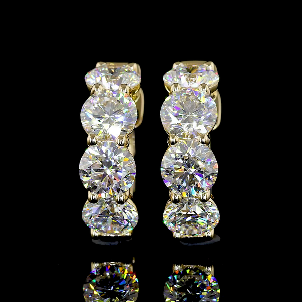 Lab-Grown 3.46 Carat Round E-VS2 Diamond 14K Yellow Gold Huggies Earrings