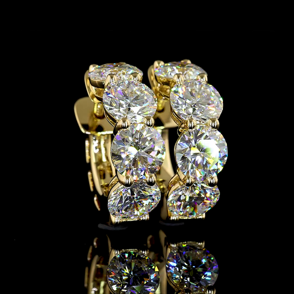 Lab-Grown 5 Carat Round E-VS Diamond 14K Yellow Gold Huggies Earrings