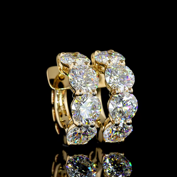 Lab-Grown 4.98 Carat Round E-VS Diamond 14K Yellow Gold Huggies Earrings