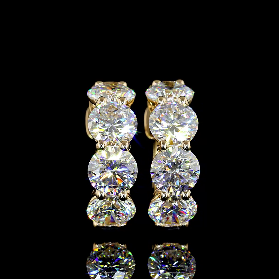 Lab-Grown 4.98 Carat Round E-VS Diamond 14K Yellow Gold Huggies Earrings