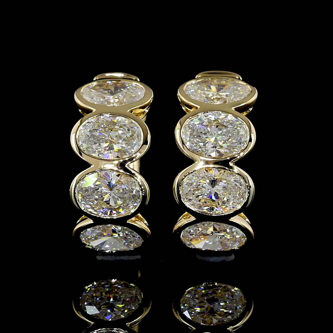 Lab-Grown 2.07 Carat Oval E-VS Diamond 14K Yellow Gold Huggies Earrings